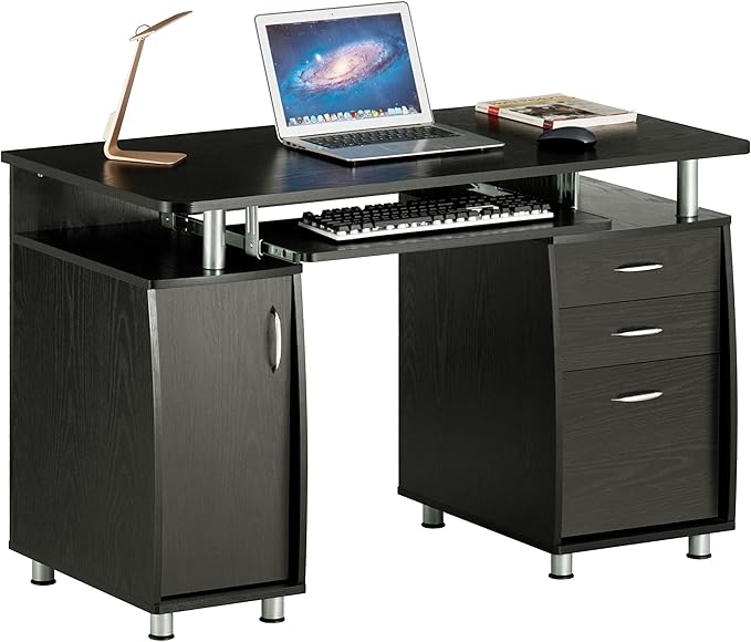 Techni Mobili 48'' W Computer Desk with File Cabinet and Drawers, Storage Cabinet with Removable Shelf and Ventilation for CPU, Home Office Desk or Computer Workstation with Keyboard Tray, Espresso