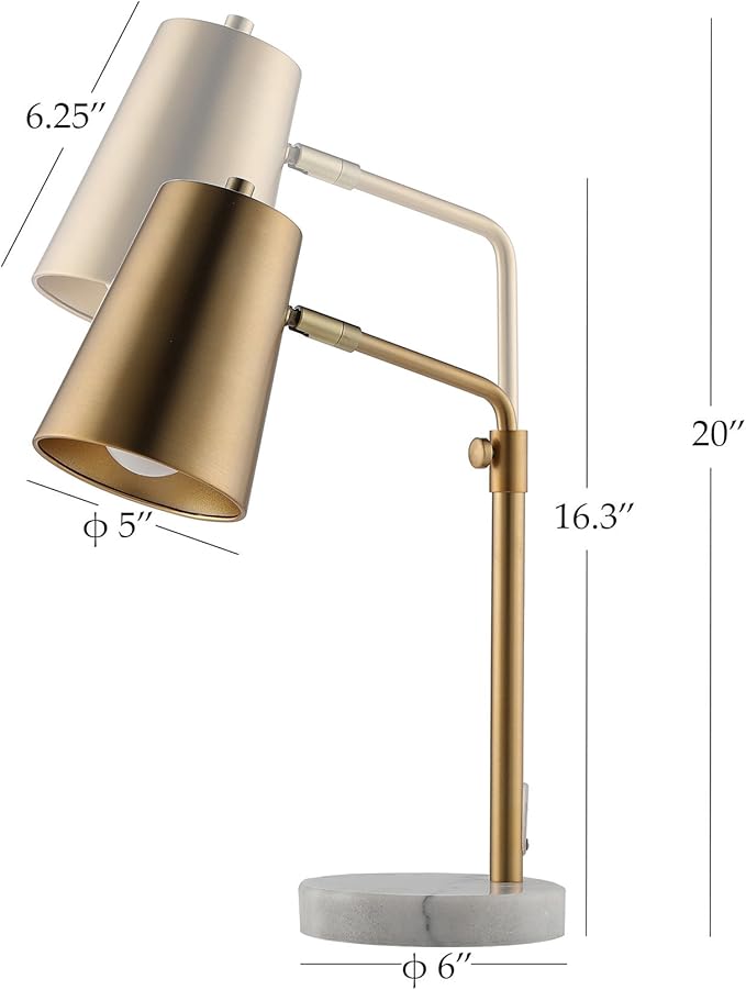 VONLUCE Gold Desk Lamp with LED Bulb Adjustable, Antique Brass Metal Table Lamp Marble Base, Mid Century Modern Reading Lamp Office, 20’’ Industrial Task Lamp Work Lamp for Reading Bedroom