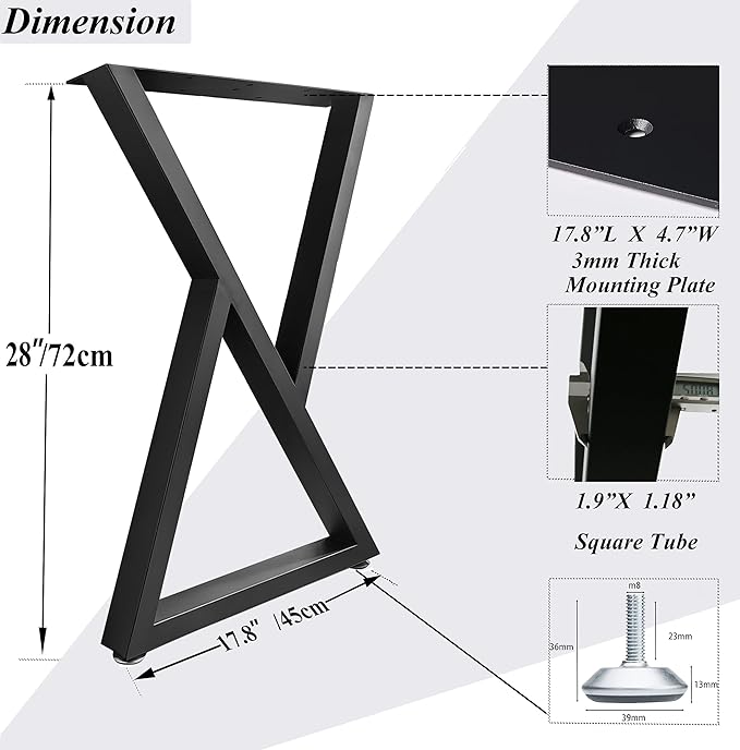 Metal Table Legs 28”Height 17.7”Wide Heavy Duty Desk Legs DIY Furniture Legs for Dining Table,Coffee Table,Office Desk