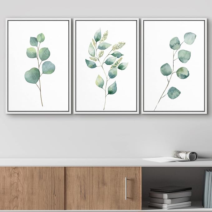 wall26 Canvas Print Wall Art Set Green Watercolor Forest Leaf Collage Nature Floral Illustrations Realism Rustic Scenic Colorful Wilderness for Living Room, Bedroom, Office - 16"x24"x3 White