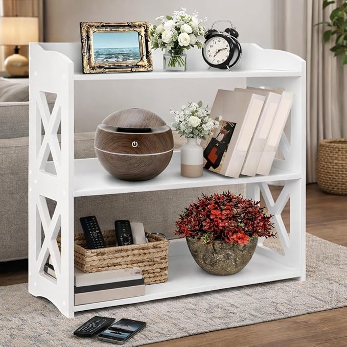 White Bookshelf, Small Bookshelf for Small Spaces, White Bookcase for Bedroom, Small Book Shelf Bedroom, Living Room and Office (White, 3 Tier)