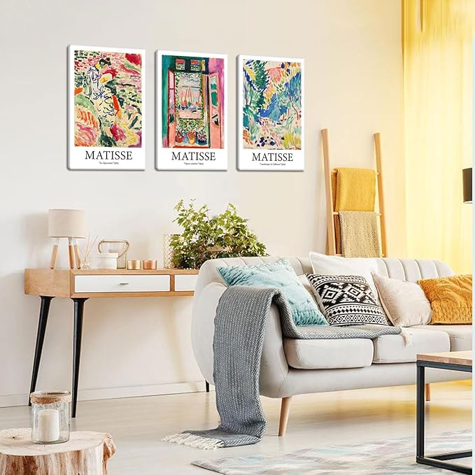 Framed Henri Matisse Wall Art Abstract Canvas Print Set French Floral Rainbow Landscapes Nature Plants Illustrations Modern Multicolor for Living Room Bedroom Office - 16"x24"x3