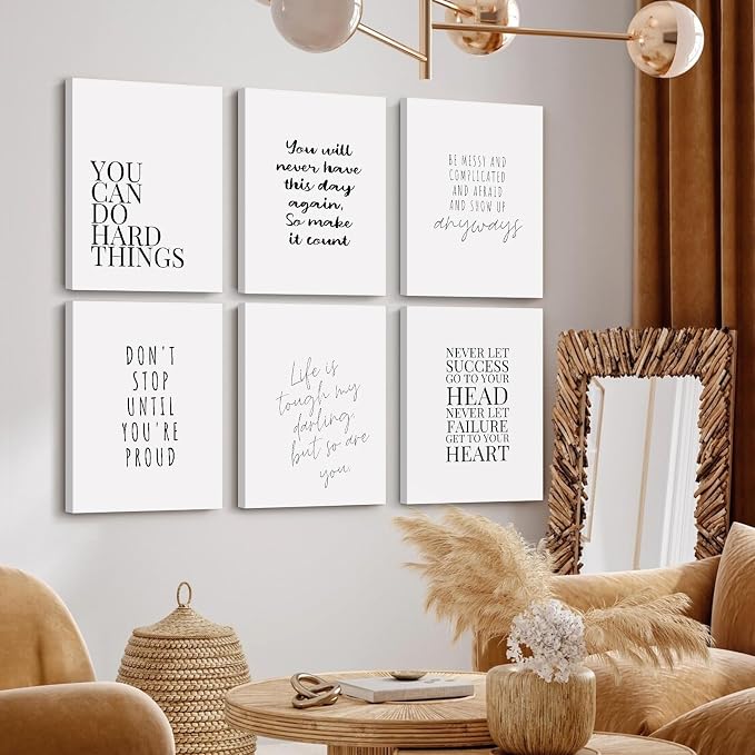 Office Inspirational Wall Art Decor Motivational Quotes Canvas Wall Art Positive Classroom Posters Pictures Office Inspirational Work Artwork for Women Home Bedroom 12x16 Inch Wrapped Canvas Set of 6