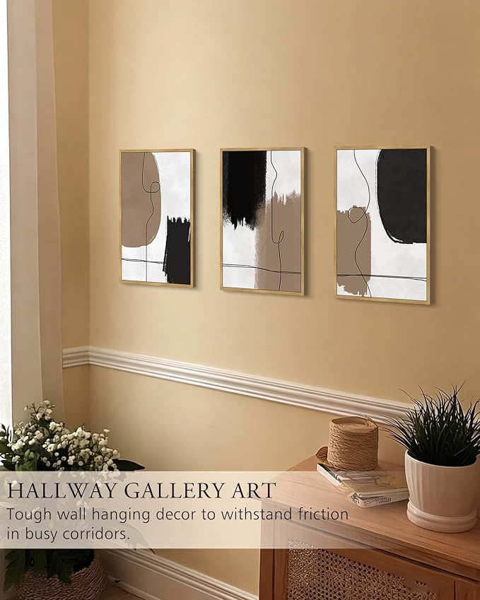 KUVIOKE Neutral Abstract Framed Wall Art Beige Mid Century Textured Wall Decor Minimalist Line Modern Illustrations Art Print Home Decor 16x24in (Natural Framed)