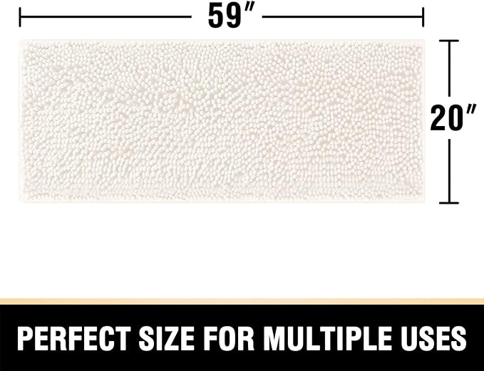 H.VERSAILTEX Bathroom Rugs Bath Mats Non Slip Chenille Bathroom Runner Rug 59x20 Extra Soft and Absorbent Shaggy Rugs Washable Dry Fast Plush Area Carpet Mats for Bath Room, Tub - Ivory