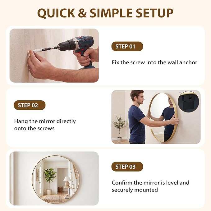NEWBULIG 30-Inch Round Wall Mirror, Bathroom Wall Circle Mirror with Metal Frame, Bathroom Decor for Entryway, Living Room, Vanity, Gold