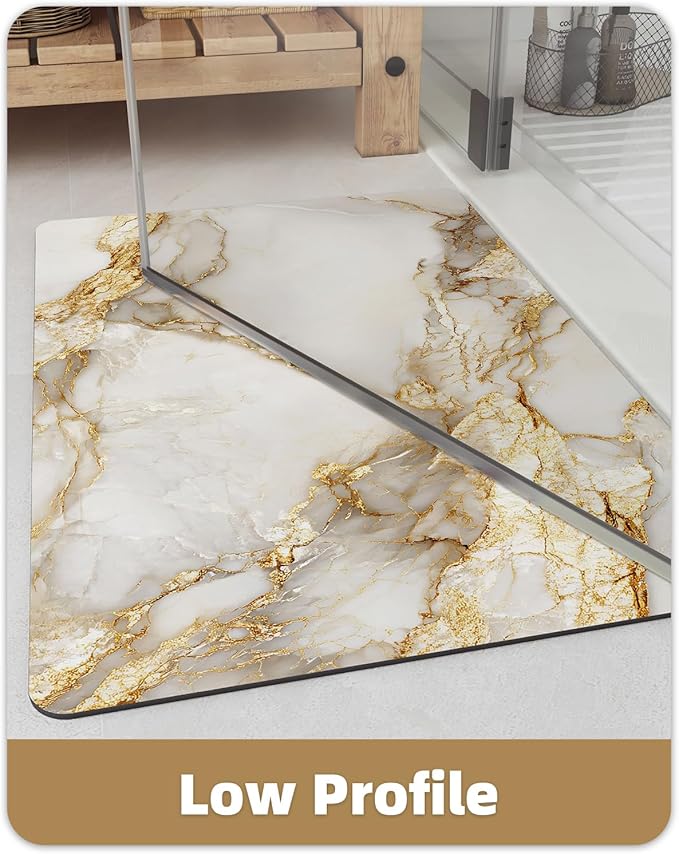 Color&Geometry Gold-Veined White Marble-Patterned Bathroom Rug, Ultra-Thin, Non Slip, Washable and Quick Dry Shower Mat, 17"x30" Small Luxury Shower Mat for Bathroom Floor/Outside Shower