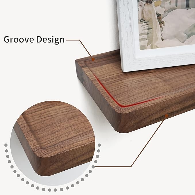 Axeman Walnut Floating Shelves for Wall 24 Inch | 24W x 6D Solid Walnut Wood Shelves Set of 2 | Natural Wooden Shelves for Living Room Bedroom Kitchen
