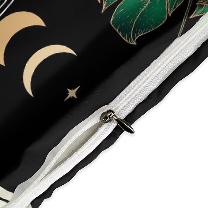 Mid Century Moon Phase Duvet Cover Sets Boho Modern Palm Leaves Arch Minimalist Printed Lightweight Soft Quilt Cover Soft Microfiber 3 Piece (1 Duvet Cover 68x86in + 2 Pillow Sham 20x30in)