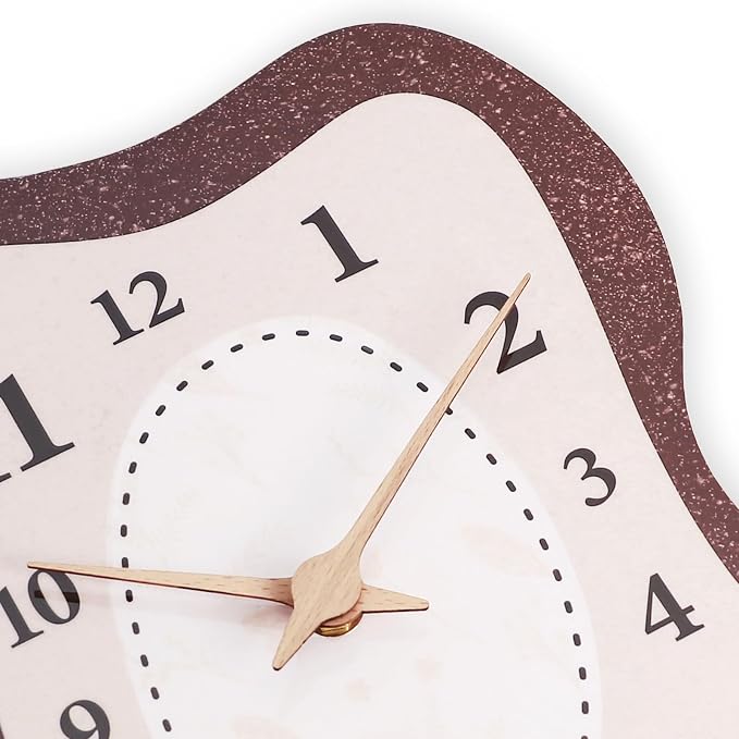Mid Century Retro Irregular Shape Wall Clock, Silent Non-Ticking Battery Operated, 14 x 10 Inch Vintage Boho Brown Art Clock for Living Room, Bedroom, Entryway, Mantel Decor