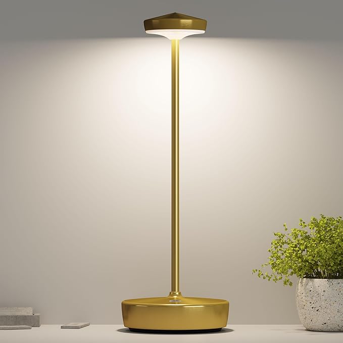 Rechargeable Cordless Table Lamps,5000mAh LED Outdoor Table Light with Memory Function,Portable IP54 Waterproof Battery Operated Light for Patio,Restaurant,Bedside(Gold)