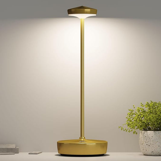 Rechargeable Cordless Table Lamps,5000mAh LED Outdoor Table Light with Memory Function,Portable IP54 Waterproof Battery Operated Light for Patio,Restaurant,Bedside(Gold)