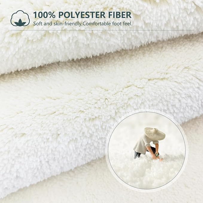 APROPHIC 17"X35" Boho Bath Rugs for Bathroom Decor Non-Slip Bath Mat Absorbent Plush Microfiber Soft Carpet Machine Washable Bath Mat for Living Room,Showers,Laundry Room,White