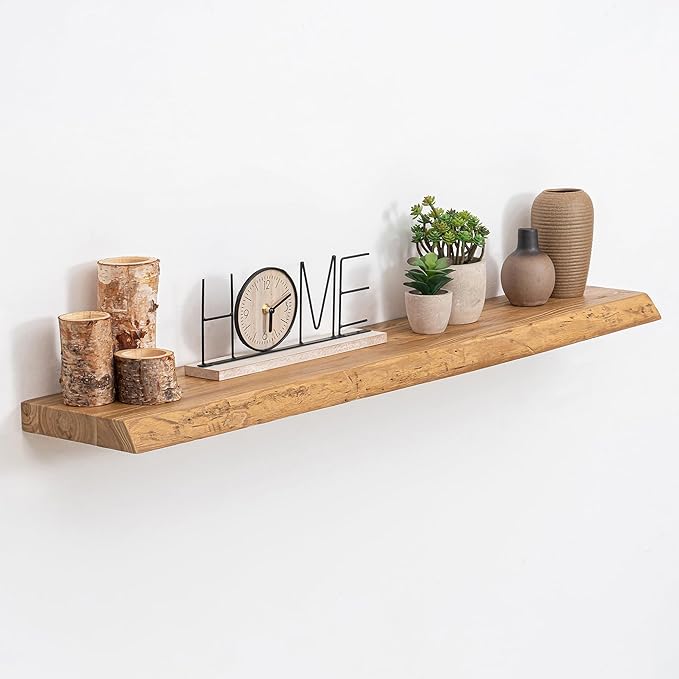 Extra Deep 40" Long Live Edge Rustic Floating Shelves for Wall, Solid Wood Wall Shelves with Invisible Bracket Mount for Living Room Bathroom Bedroom Kitchen, Set of 1, Natural