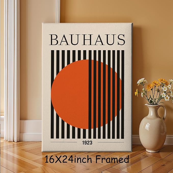 Bauhaus Abstract Geometric Wall Art Bauhaus Exhibition Poster Orange and Black Artwork Mid Century Modern Pictures Wall Decor Geometric Orange Poster Abstract Minimalist Painting Room 16x24in Framed