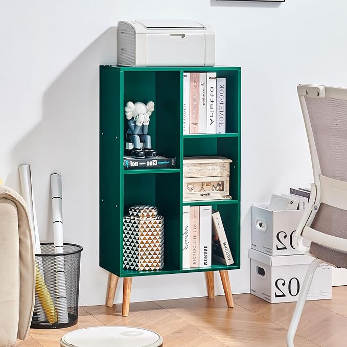 LEYAOYAO 5 Cube Bookshelf 3-Tier Bookcase with Legs,Mint Dark Green Kids Book Shelf Cute Storage Organizer,Free Standing Open Toy Shelves Wood Bookshelves,Display Bookcases for Bedroom,Living Room