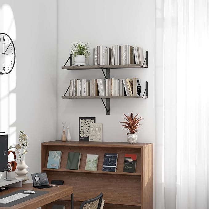 Heimlove Floating Shelves for Wall Set of 3,Light Wood Wall Mounted Bookshelf Decorative Shelf for Living Room Bathroom Bedroom Kitchen Laundry Pictures Plants Books Cats TV,Silver Grey