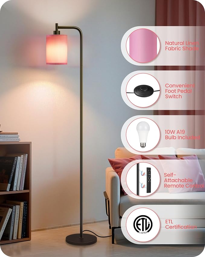 2Pack Dimmable Floor Lamp for Living Room with Remote and Foot Switch, Modern Standing, Corner Lamp,10W Bulb 3 Color Temperatures, for Bedroom, Office, ETL Listed, Gold and Pink P19LDP205