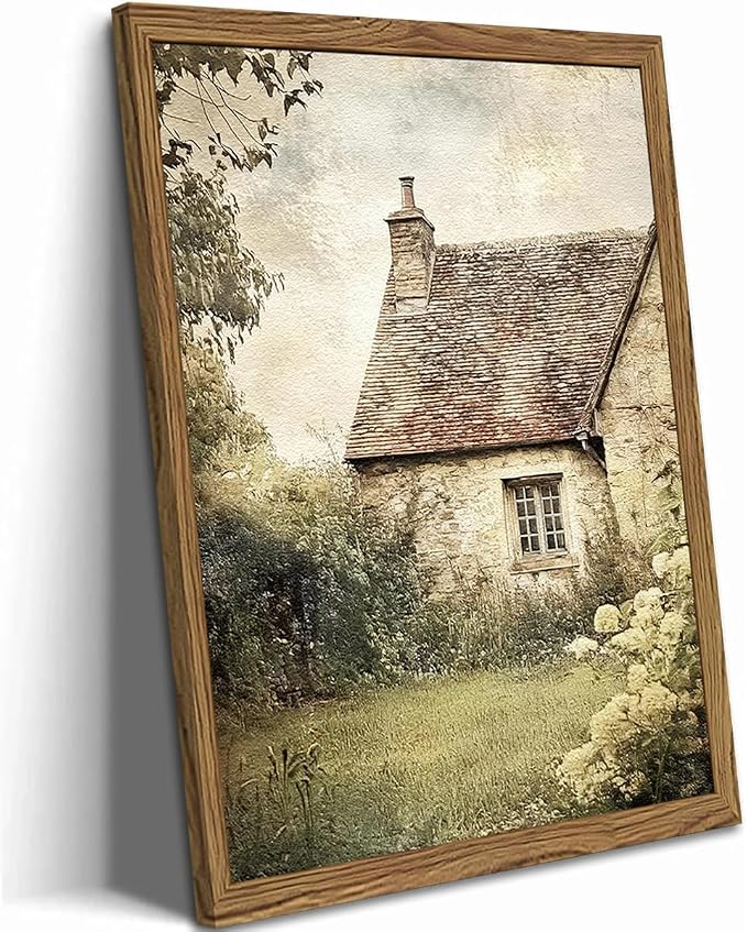 Vintage Farmhouse Wall Art, 3D Textured Nature Landscape Wall Decor Paintings, Hand Drawn Sandstone Farm House Picture Prints Artwork for Bedroom Living Room 24x36 inch Wood Framed