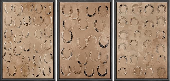 MUDECOR Framed Wall Art Print Set Western Decor Horseshoes Pattern Rustic Neutral Illustrations Modern Art Boho Decorative Colorful Chic for Living Room, Bedroom, Office - 16"x24"x3 BLACK