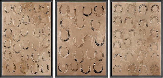 MUDECOR Framed Wall Art Print Set Western Decor Horseshoes Pattern Rustic Neutral Illustrations Modern Art Boho Decorative Colorful Chic for Living Room, Bedroom, Office - 16"x24"x3 BLACK