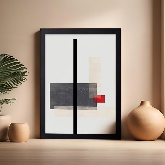Poster Master Geometric Poster - Composition Print - Abstract Design - Mid Century Modern Artwork - Line Drawing - Illustration Design - Great Office or Bedroom Wall Decor - 16x20 Black Framed