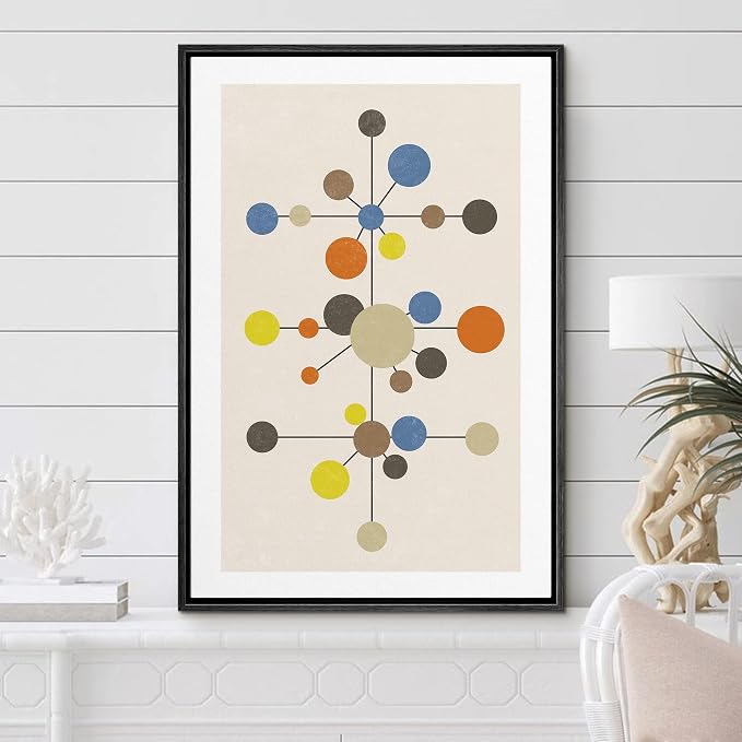 Woodrose Framed Canvas Print Wall Art Geometric Vintage Color Dot Variety Abstract Shapes Illustrations Modern Minimalist Chic Relax/Calm Multicolor for Living Room, Bedroom, Office - 16"x24" Black