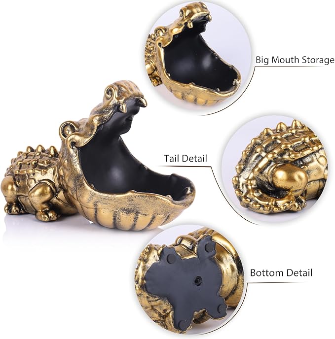 Alligator Statue Key Bowl, Fun Animal Statue Candy Dish for Entryway Decorative Bowl, Office Candy Dish, Big Mouth Sculpture Home Living Room Trinket Container Storage Box (Gold)
