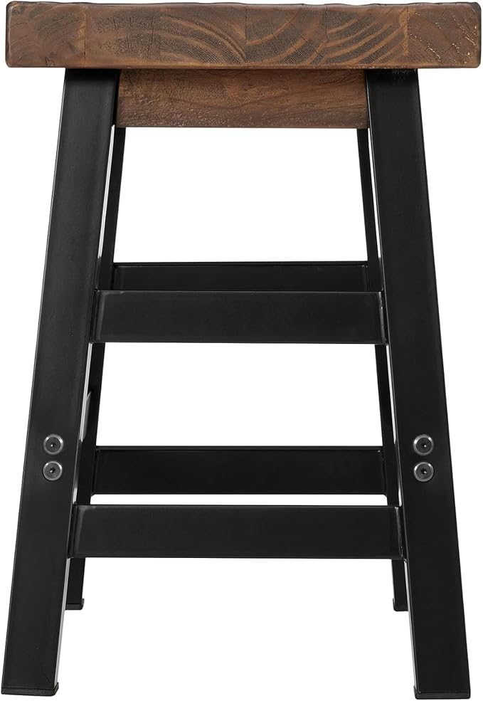 Alaterre Furniture Pomona Rustic Industrial Barstool – 20” Backless Counter Stool with Solid Pine Wood Seat and Black Metal Legs – Farmhouse Seating for Dining Room, Kitchen, or Office (Natural/Black)