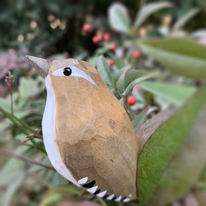 Bird Figurines Hand Carved Painted Wooden Statues for Home Decor, Gift for Bird Lovers,Housewarming, Birthday, Christmas, Anniversaries (NO.14-Winter Wren)