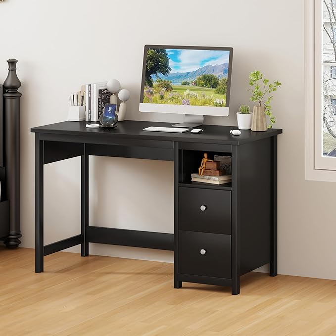 BHG Desk with Drawers,Modern Small Computer Desk for Home Office with Storage Drawers, Makeup Vanity Desk Dressing Table for Bedroom,Filing Cabinet Writing Table PC Desks for Study (Black, 39.3")
