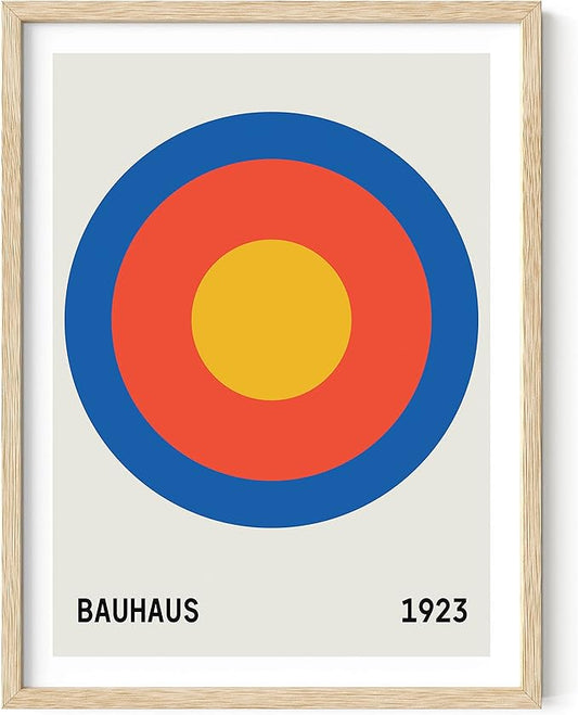 HAUS AND HUES Bauhaus Wall Art - Contemporary Wall Art, Geometric Bauhaus Poster, Vintage Colorful Print (Beige Frame, 12x16)