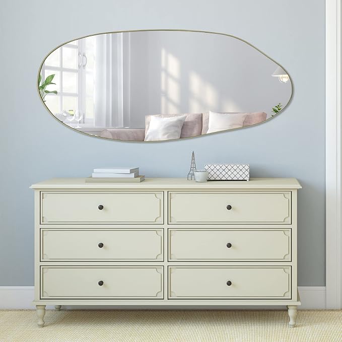 Irregular Mirror, 47.2"x20" Large Asymmetrical Mirror for Wall, Gold Abstract Frameless Mirrors, Modern Unique Shaped Mirrors for Living Room Bathroom Bedroom Entryway Hallway Fireplace