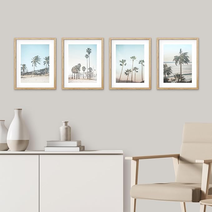 SIGNWIN Framed Washed Out Tropical Island Wall Art, Set of 4 Island Palm Tree Beach Landscapet Wall Decor Prints, Nature Wilderness Wall Décor for Living Room, Bedroom - 12"x16" Natural