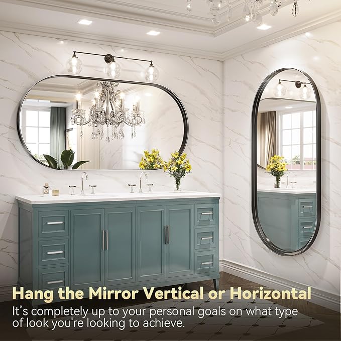 Brightify 60x30 Inch Black Oval Mirror for Bathroom, Oversized Large Full Length Mirror, Vanity Mirrors Metal Frame, Wall Mounted Mirror for Entry Wall Decorative Hang Vertical and Horizontal
