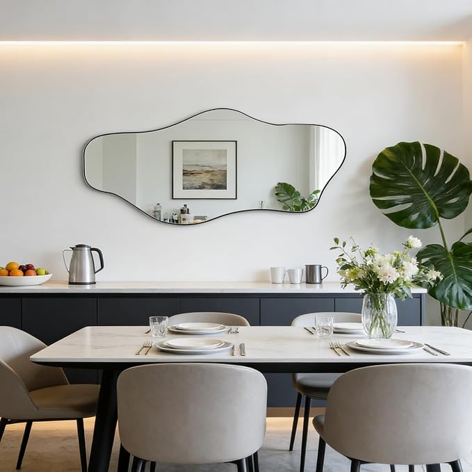 Large Irregular Mirror, 63"x30" Asymmetrical Tempered Glass Mirror Full Length, Organic Shaped Wall Mirrors for Entryway Hallway Bedroom Living Room, Horizontal or Vertical Hanging