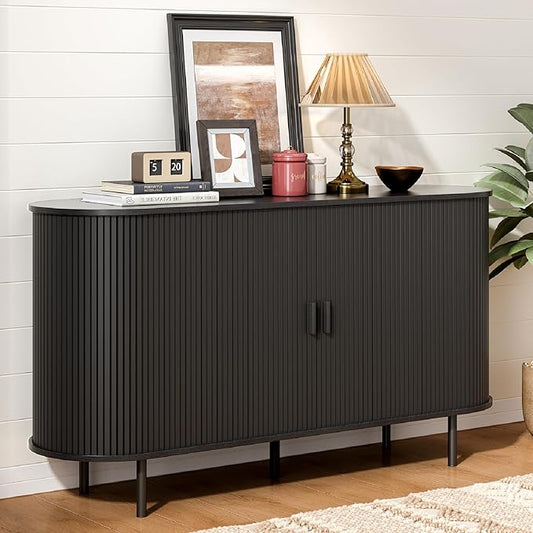 ONBRILL 55" Sideboard Buffet Cabinet with Storage, Storage Cabinet with Sliding Door & Adjustable Shelf, Modern Accent Coffee Bar Cabinet Console Table for Kitchen, Entryway, Black