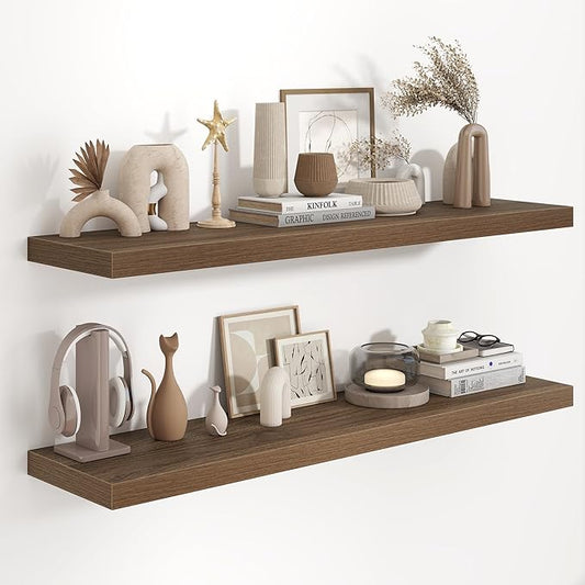 48"W x 9.3"D Floating Shelves for Wall, Wall Mounted Bathroom Shelves 2 Pack Deep Floating Shelf for Bedroom Kitchen Living Room, Rustic Wooden Wall Shelf with Invisible Bracket for Books Decor