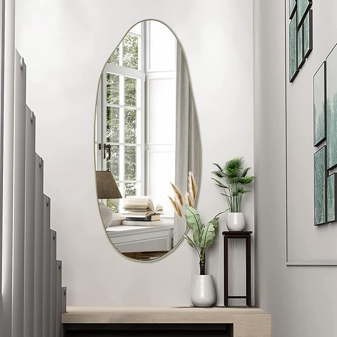 Irregular Mirror, 47.2"x20" Large Asymmetrical Mirror for Wall, Gold Abstract Frameless Mirrors, Modern Unique Shaped Mirrors for Living Room Bathroom Bedroom Entryway Hallway Fireplace