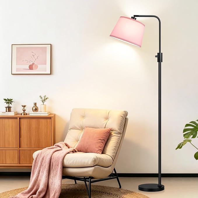 【Upgraded】 Dimmable Floor Lamp, 1000 Lumens LED Edison Bulb Included, Arc Black Floor Lamps for Living Room Modern Standing Lamp with Pink Shade, Tall Lamps for Living Room Bedroom Office Dining Room