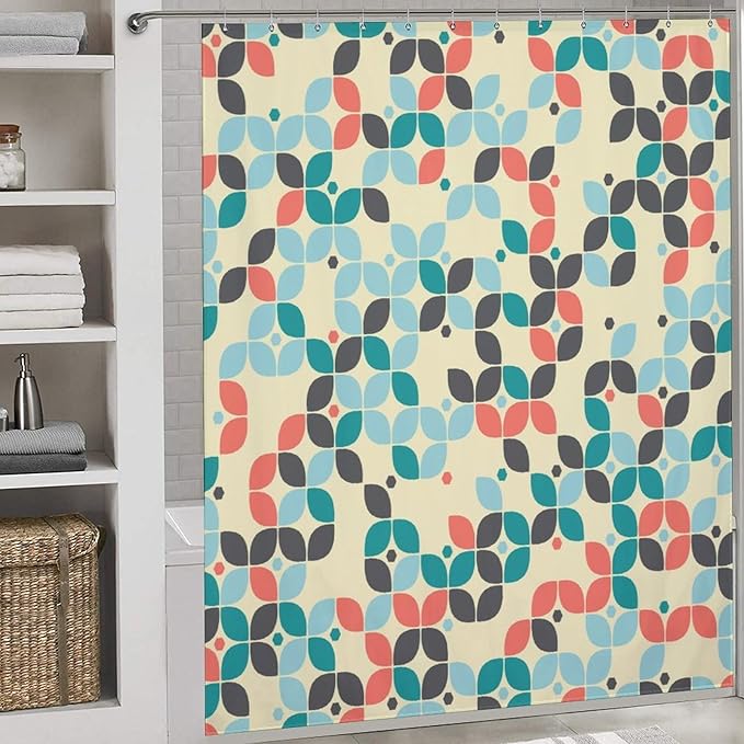 Mid Century Shower Curtain,Retro Abstract Modern Geometric Decor Bathroom Curtain Polyester Waterproof Fabric 72x72in（183x183cm）