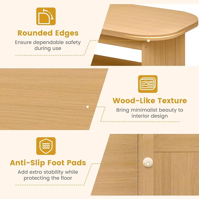 Giantex Oval Coffee Table, 47" Mid Century Modern Center Table with Storage Shelf & Round Corner, 2-Tier Accent Cocktail Tea Table, Wood Coffee Table for Living Room, Small Spaces (Natural)