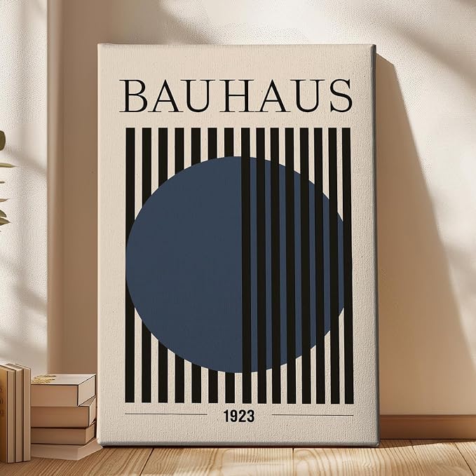Bauhaus Abstract Geometric Wall Art Bauhaus Exhibition Poster Blue Geometric Pictures Abstract Minimalist Painting Mid-Century Modern Artwork Retro Minimalist Poster Blue Beige Prints 16x24in Framed