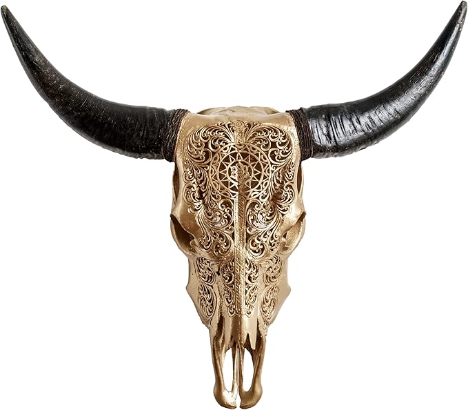 Skull Bliss - Hand-Carved Real Authentic Taxidermy Cow Skull/Bull Skull Wall Decor with Horns/Real Animal Cow Skull Wall Decor (Standard Horns)