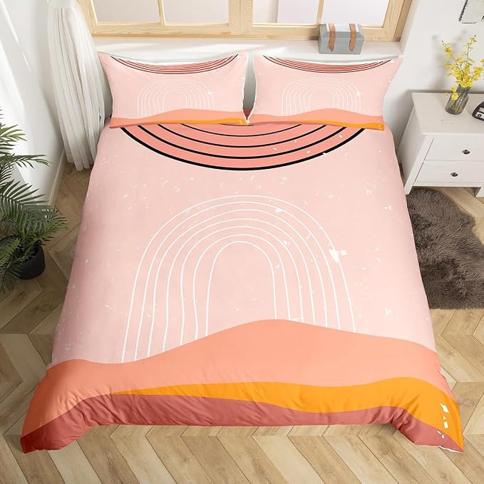 Erosebridal Pink Aesthetic Comforter Cover Girly Minimalist Bed Set for Girls Women, Modern Duvet Cover Twin Size Mid Century Bedding Sets, Boho Abstract Art Bedspread Cover Microfiber
