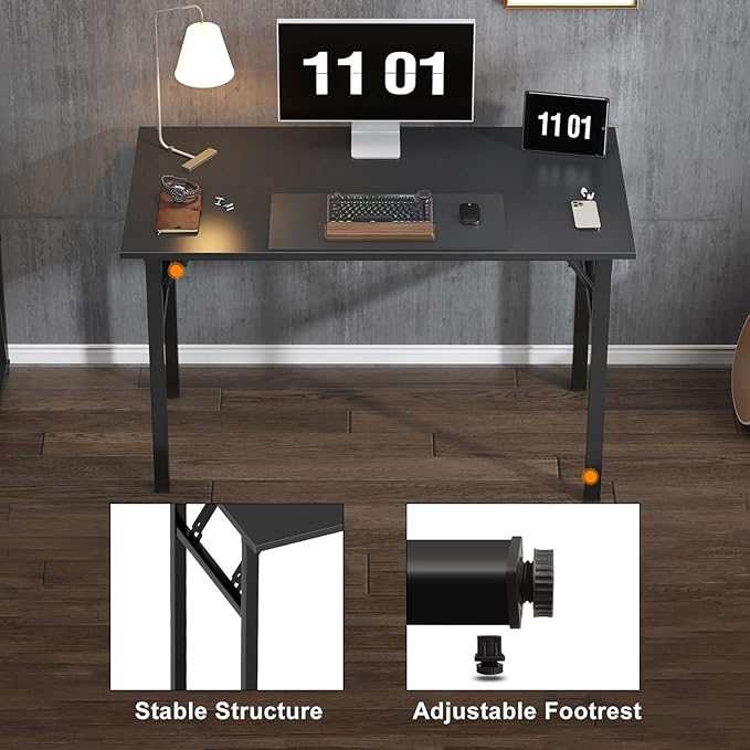 Need Folding Desk, 47 inch Large Computer Desk for Home Office, No Install Needed Study Student Writing Table Desk Workstation, Retro Black