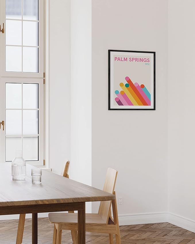HAUS AND HUES Retro Vintage Poster: Pink Abstract Aesthetic Picture, Colorful Modern City Wall Art, Danish Travel Art Print, Bright Geometric Wall Decor (Black Frame, 12x16)