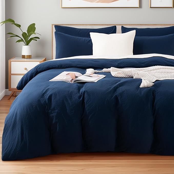 NEXHOME PRO Duvet Cover Set 100% Washed Cotton California Kingn 104"x98", Organic Natural Linen Look Textured 3 Pieces Bedding Set with Zipper Closure, Breathable (No Comforter) 10498