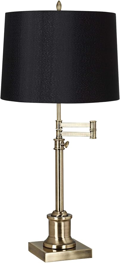360 Lighting Westbury Traditional Swing Arm Desk Table Lamp Adjustable 36" Tall Antique Brass Black Hardback Drum Shade for Living Room Bedroom House Bedside Nightstand Home Office Reading