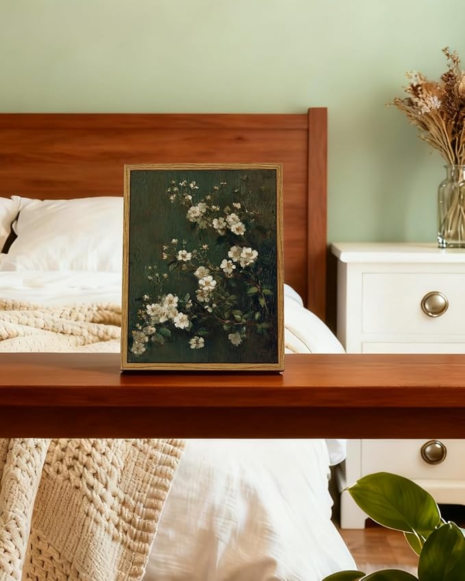 InSimSea Vintage Framed Wall Art Rainy Night Flower Branch Canvas Prints, Vintage Home Decor, Print Framed Painting Picture,For Living Room, Study, And Dining Room Wall Decor 10L x 8W